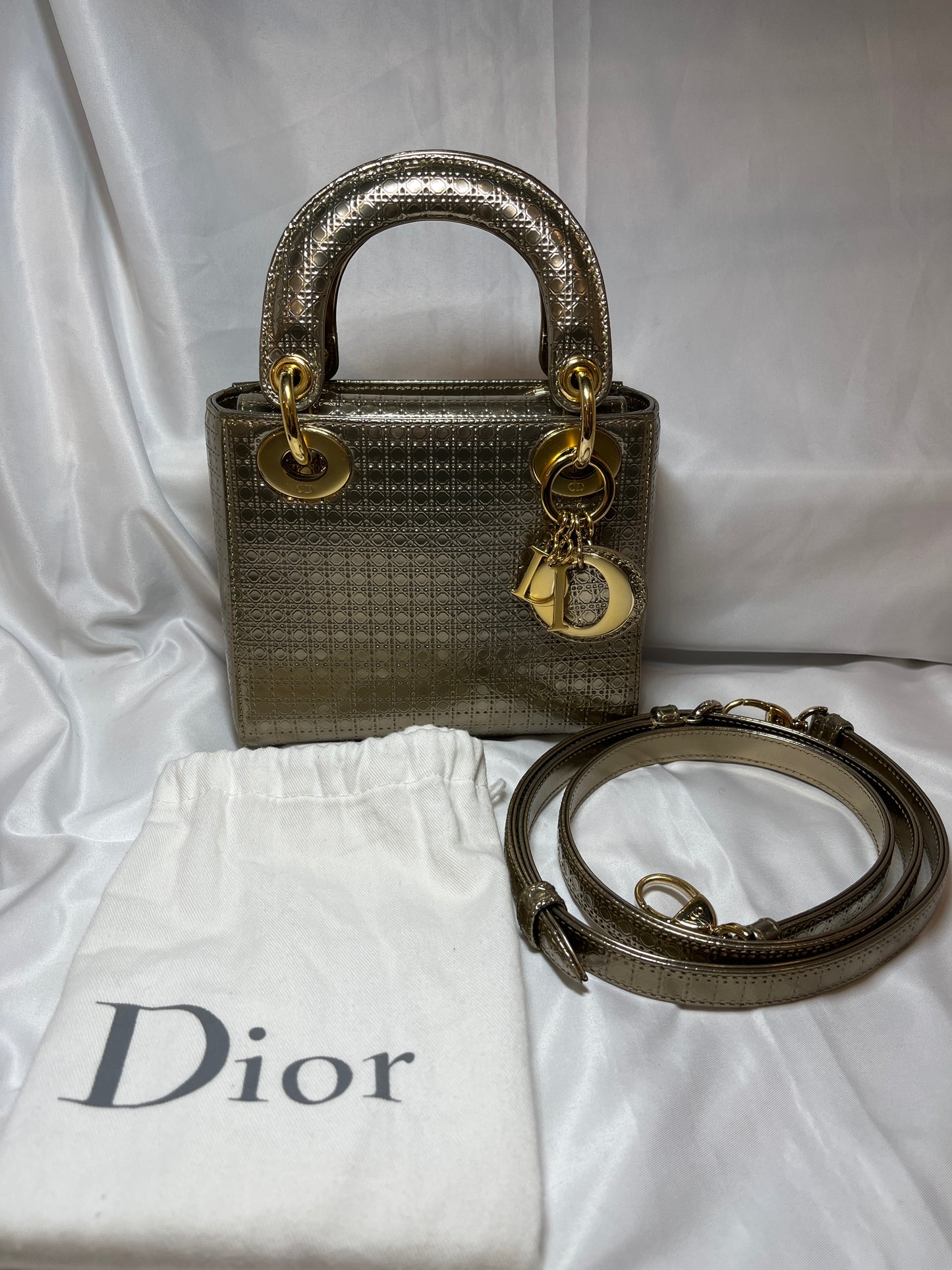 Used Dior Lady Dior Tote Bag Gold GHW