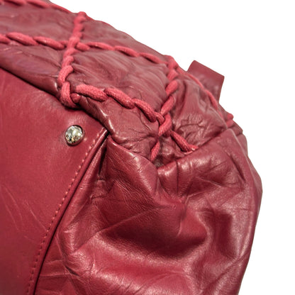 Used CHANEL Leather Quilted Tote Bag Handbag Burgundy