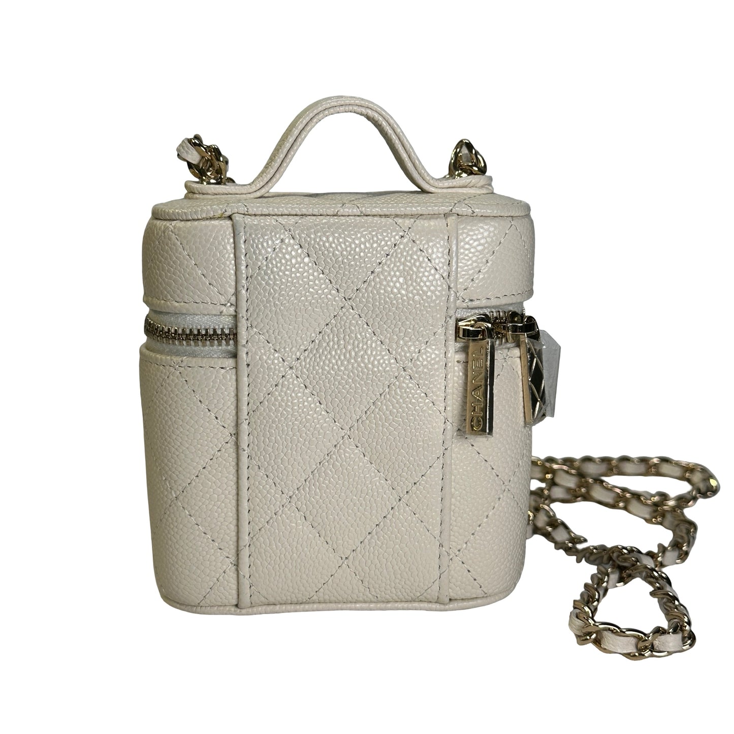 Used CHANEL Quilted Caviar Small Vanity Case with Chain Vanity case White