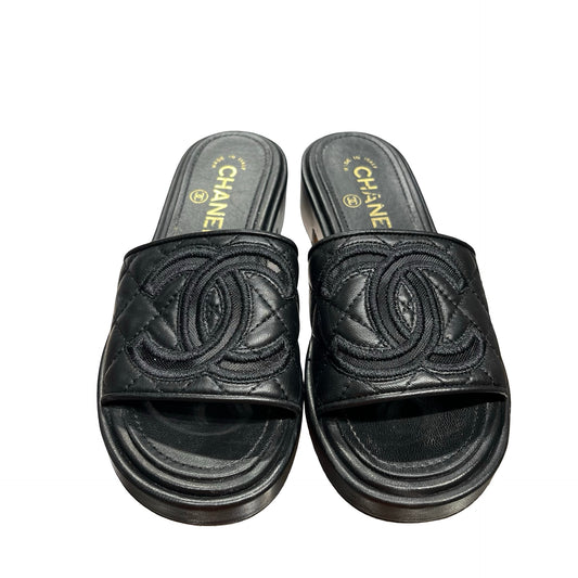 Used Chanel Slide Sandals Black