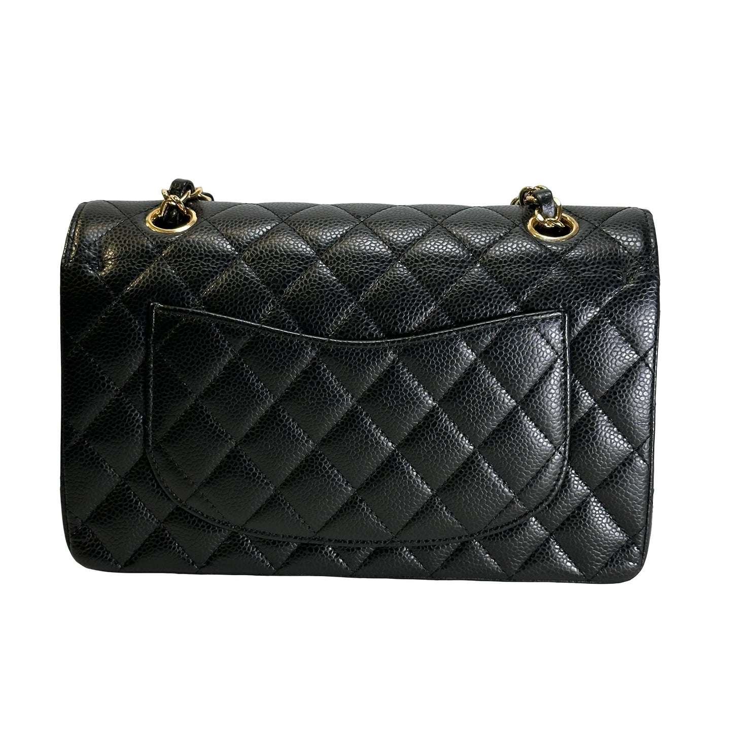 Used CHANEL Caviar Quilted Classic Double Flap Chain Shoulder Bag Black Gold