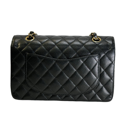 Used CHANEL Caviar Quilted Classic Double Flap Chain Shoulder Bag Black Gold