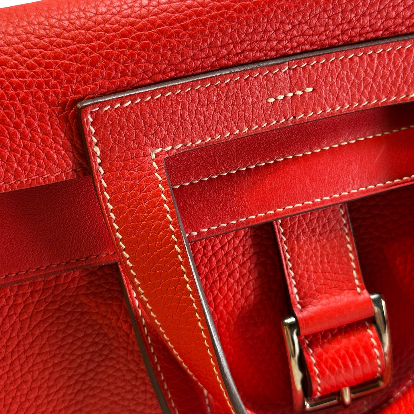 Used HERMES Clemence Halzan Shoulder Bag Red