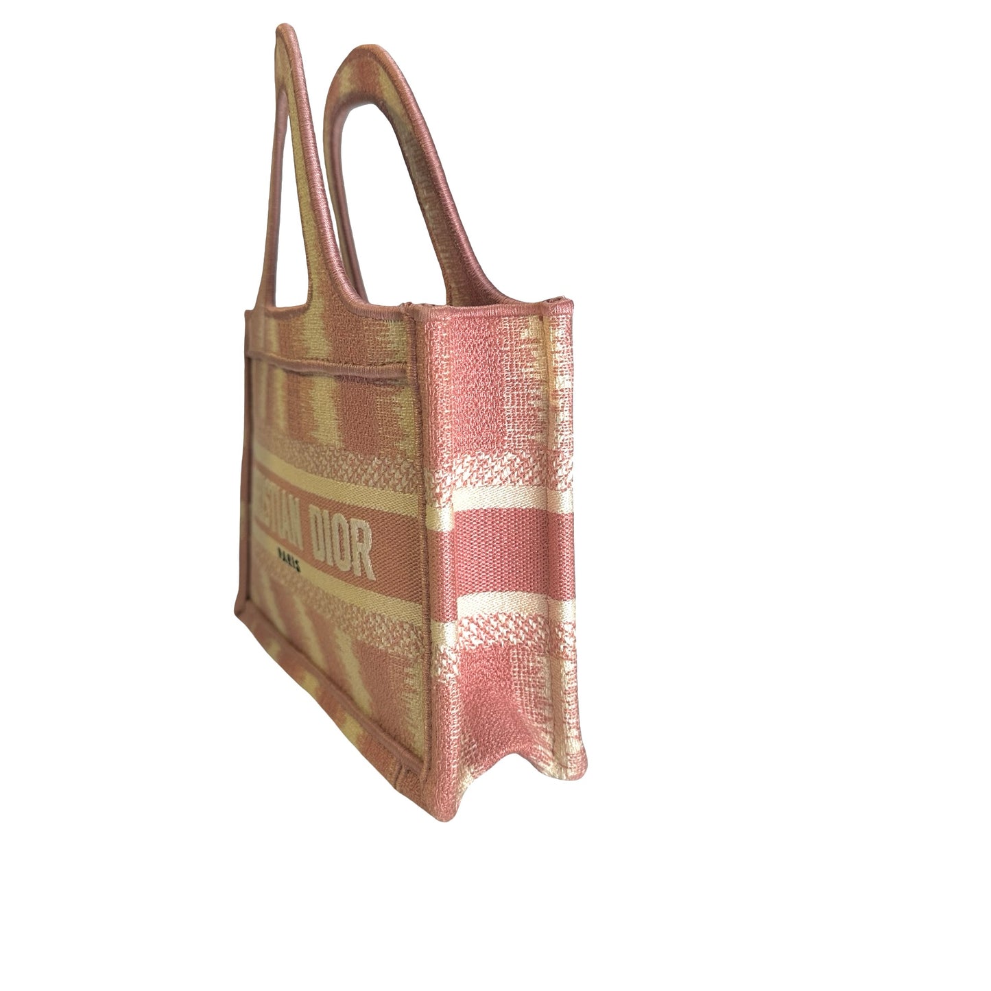 Used DIOR D-Stripes Embroidery Book Tote Tote Bag Pink White