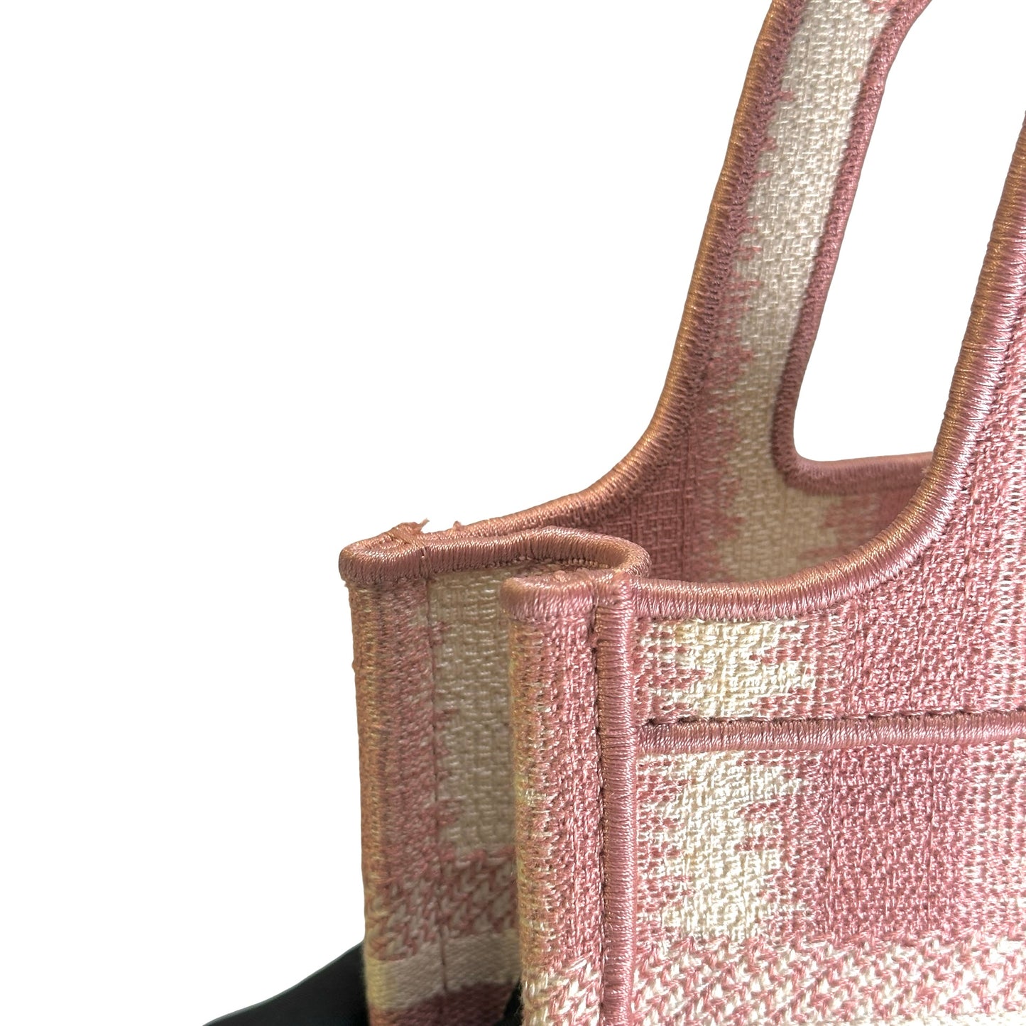 Used DIOR D-Stripes Embroidery Book Tote Tote Bag Pink White