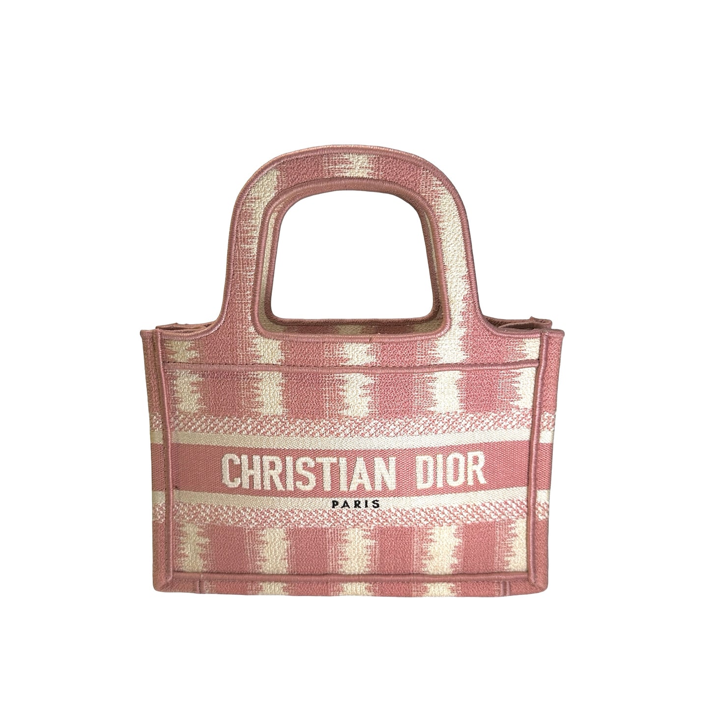Used DIOR D-Stripes Embroidery Book Tote Tote Bag Pink White