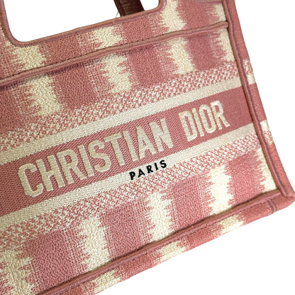Used DIOR D-Stripes Embroidery Book Tote Tote Bag Pink White