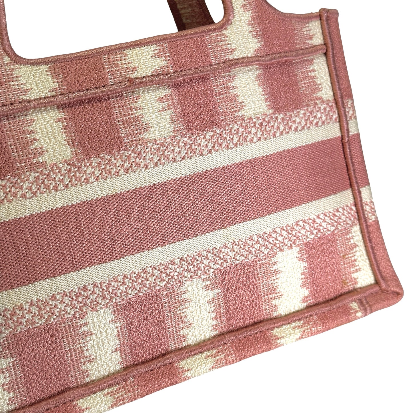 Used DIOR D-Stripes Embroidery Book Tote Tote Bag Pink White