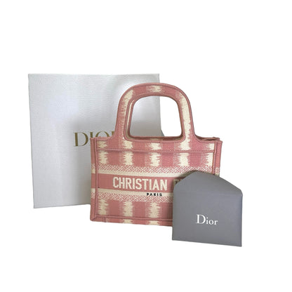 Used DIOR D-Stripes Embroidery Book Tote Tote Bag Pink White