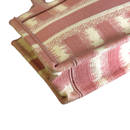 Used DIOR D-Stripes Embroidery Book Tote Tote Bag Pink White