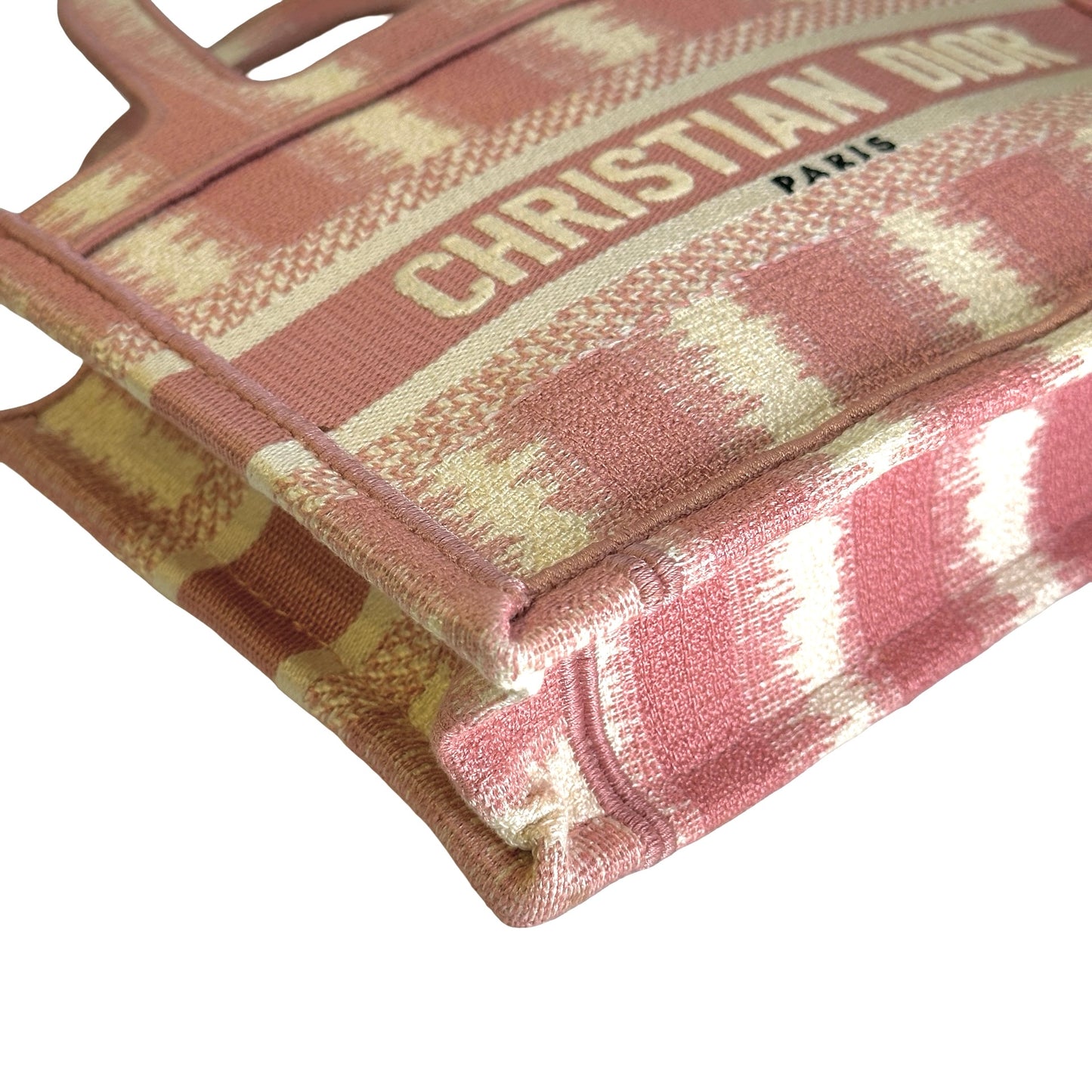 Used DIOR D-Stripes Embroidery Book Tote Tote Bag Pink White