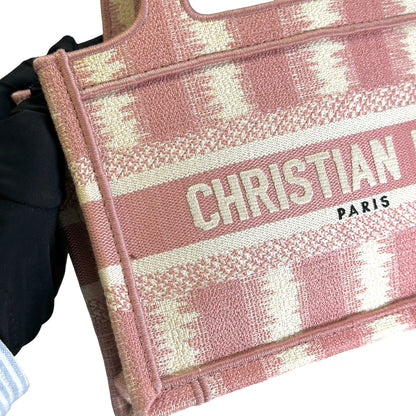 Used DIOR D-Stripes Embroidery Book Tote Tote Bag Pink White